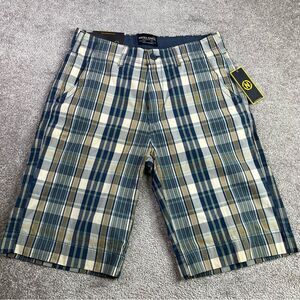 NWT Nautica Jeans Co Plaid Shorts Mens 32 Cotton Blue Khaki Classic Fit
